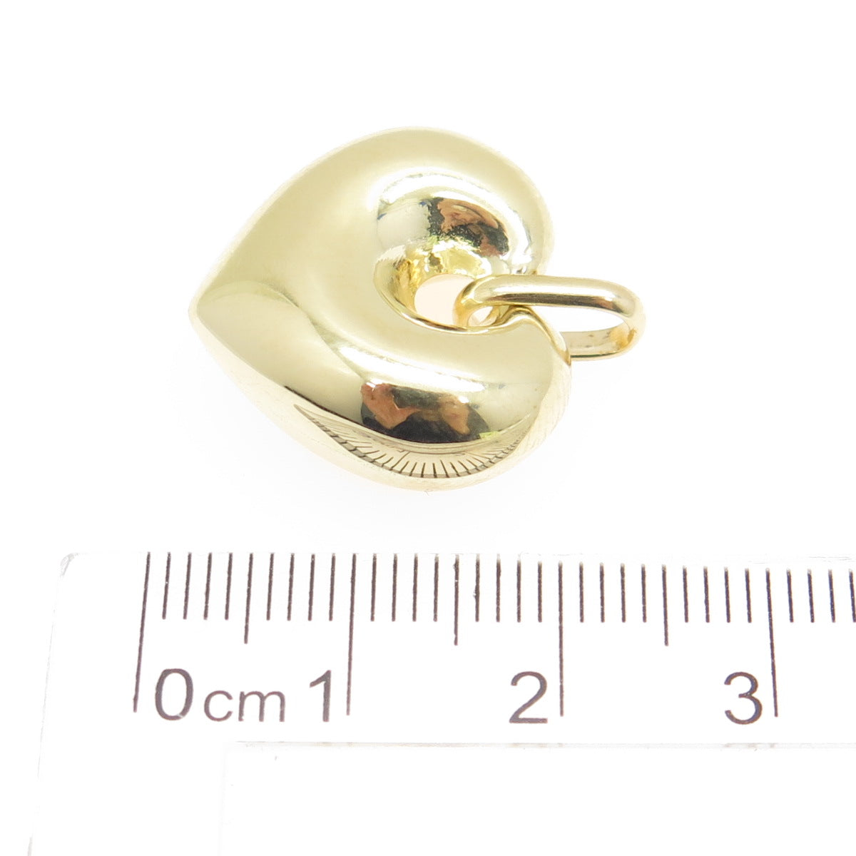 14K Yellow Gold Puffy Heart Modernist Charm Pendant