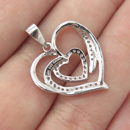 925 Sterling Silver Round-Cut C Z Sparkling Heart Pendant