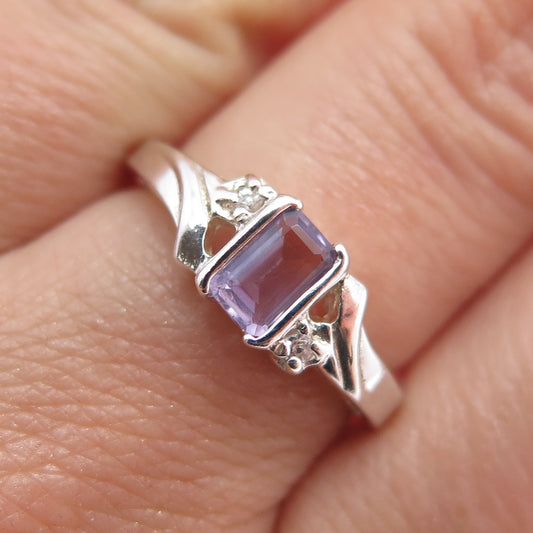 AVON 925 Sterling Silver Vintage Real Amethyst & C Z Ring Size 7.75