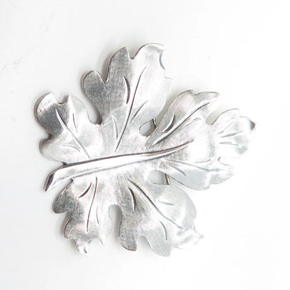 BEAU 925 Sterling Silver Vintage Handmade Textured Leaf Pin Brooch