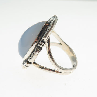 925 Sterling Silver Vintage Southwestern Real Chalcedony Teardrop Ring Size 7