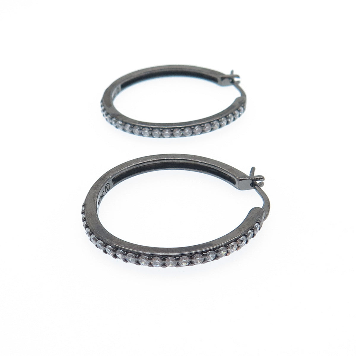 925 Sterling Silver Black Rhodium Round-Cut C Z Hoop Earrings
