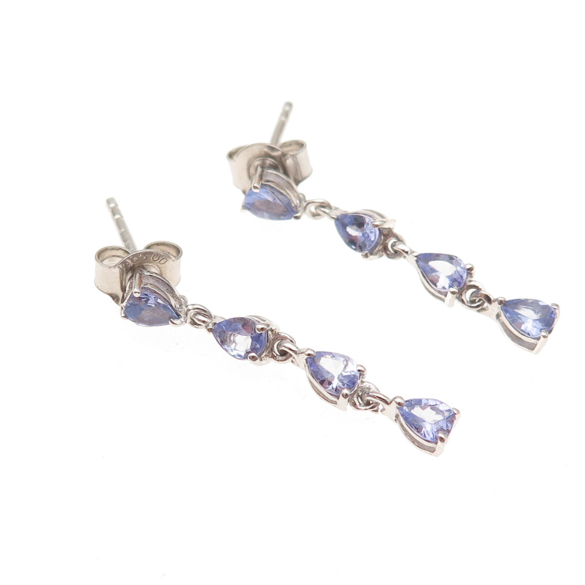 Chuck Clemency 925 Sterling Silver Real Pear-Cut Tanzanite Dangle Earrings