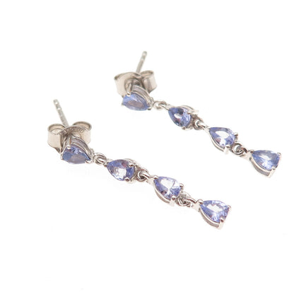 Chuck Clemency 925 Sterling Silver Real Pear-Cut Tanzanite Dangle Earrings