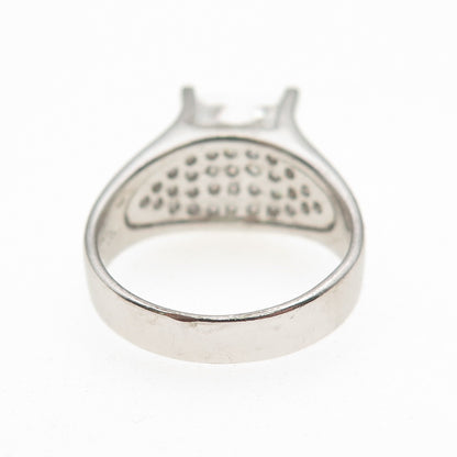 925 Sterling Silver Princess & Round-Cut C Z Engagement Ring Size 7