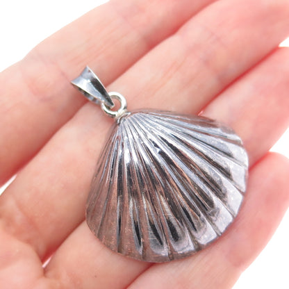 925 Sterling Silver Vintage Seashell Oxidized Charm Pendant