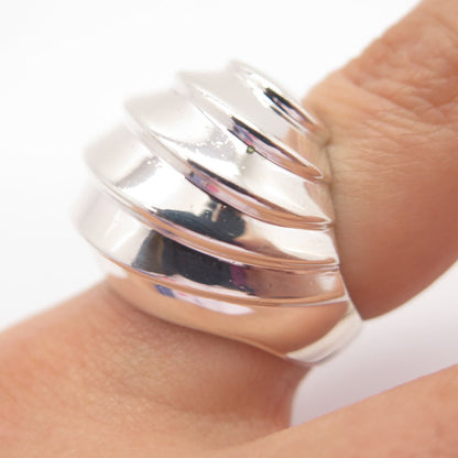 925 Sterling Silver Vintage Ribbed Domed Ring Size 7