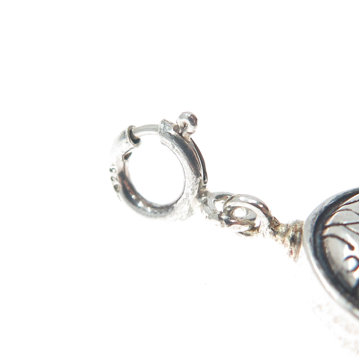 925 Sterling Silver Vintage Black Onyx Oxidized Spring Ring Clasp Charm Pendant