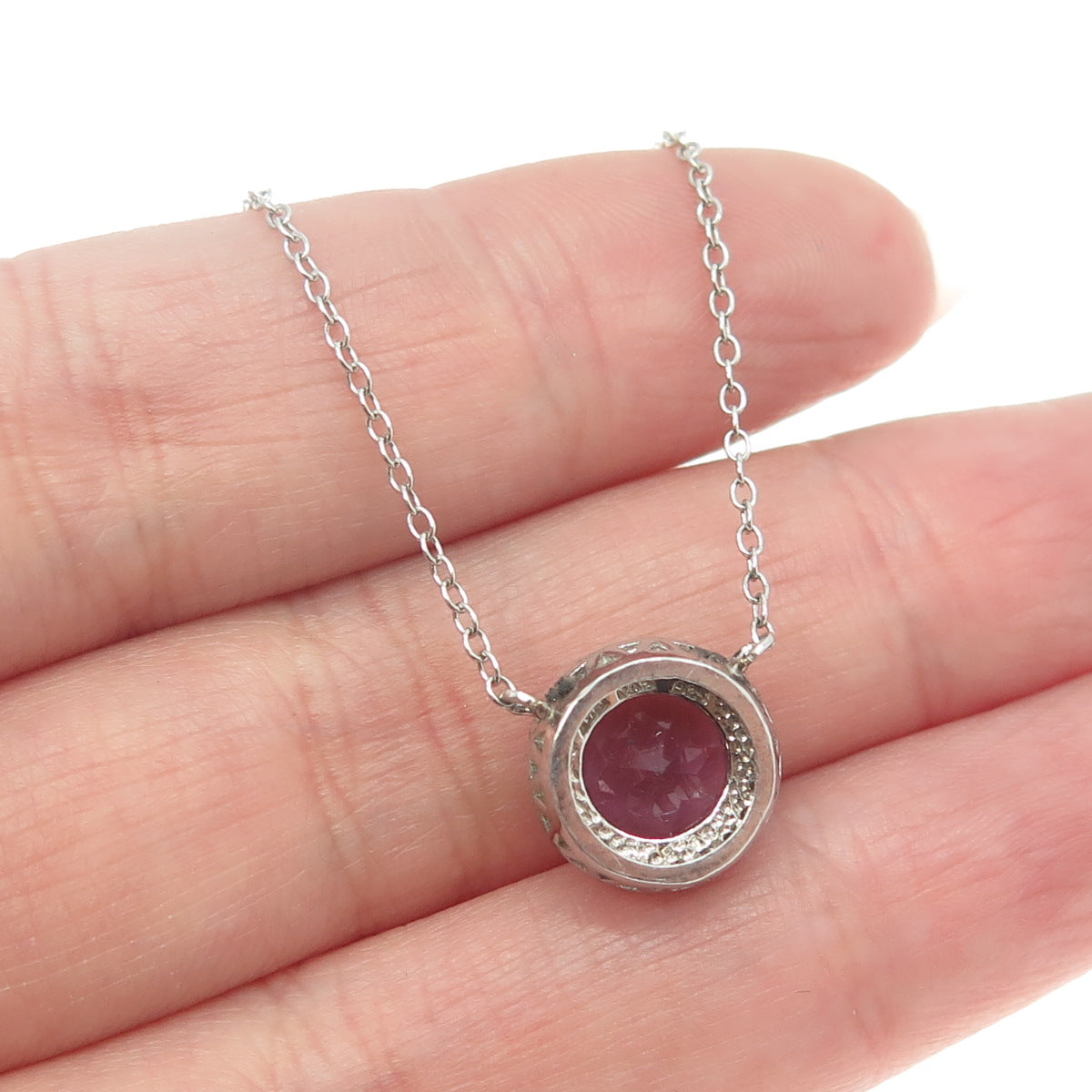 925 Sterling Silver Real Round-Cut Diamond & Amethyst Cable Chain Necklace 18"