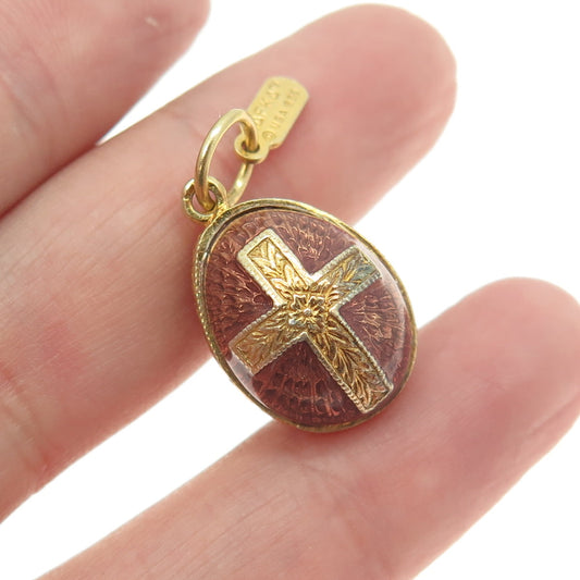 RAFKA Retired 925 Sterling Silver Vermeil Enamel Cross Egg Charm Pendant