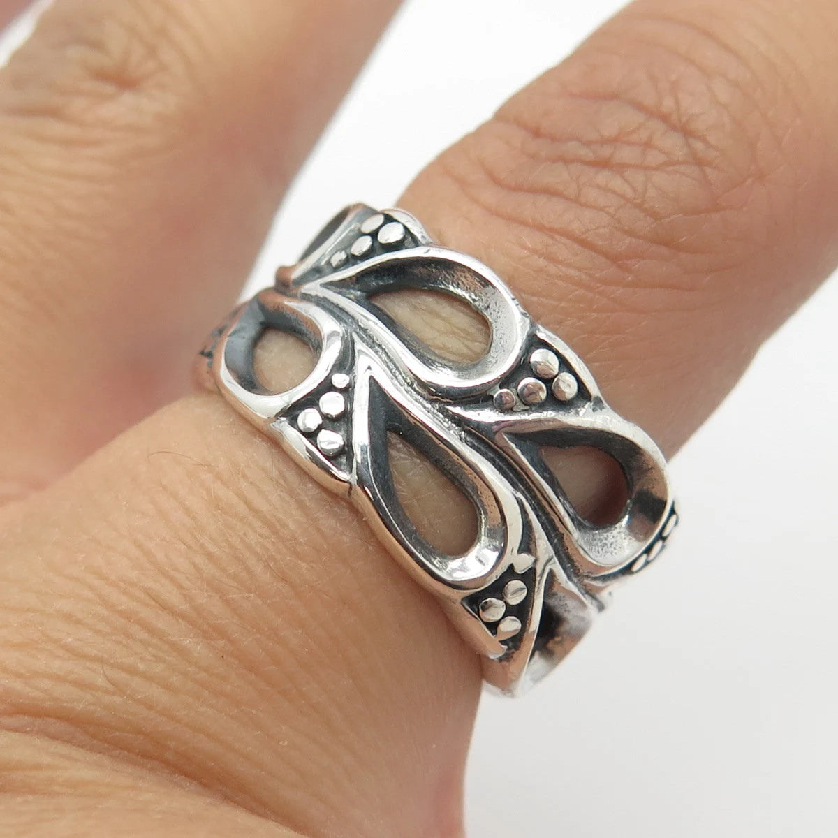 925 Sterling Silver Vintage Leaf Band Ring Size 8
