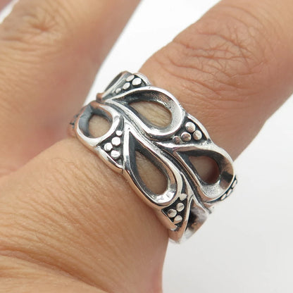 925 Sterling Silver Vintage Leaf Band Ring Size 8