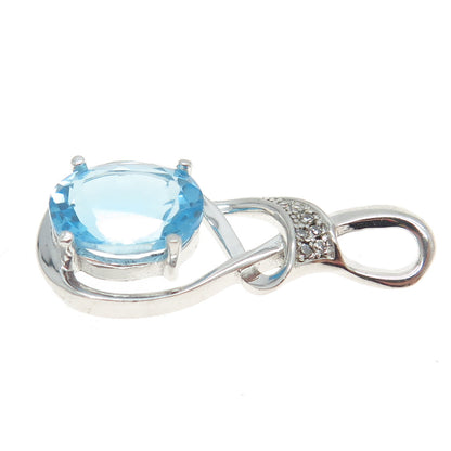 925 Sterling Silver Real Round-Cut Diamond & Blue Topaz Twisted Pendant