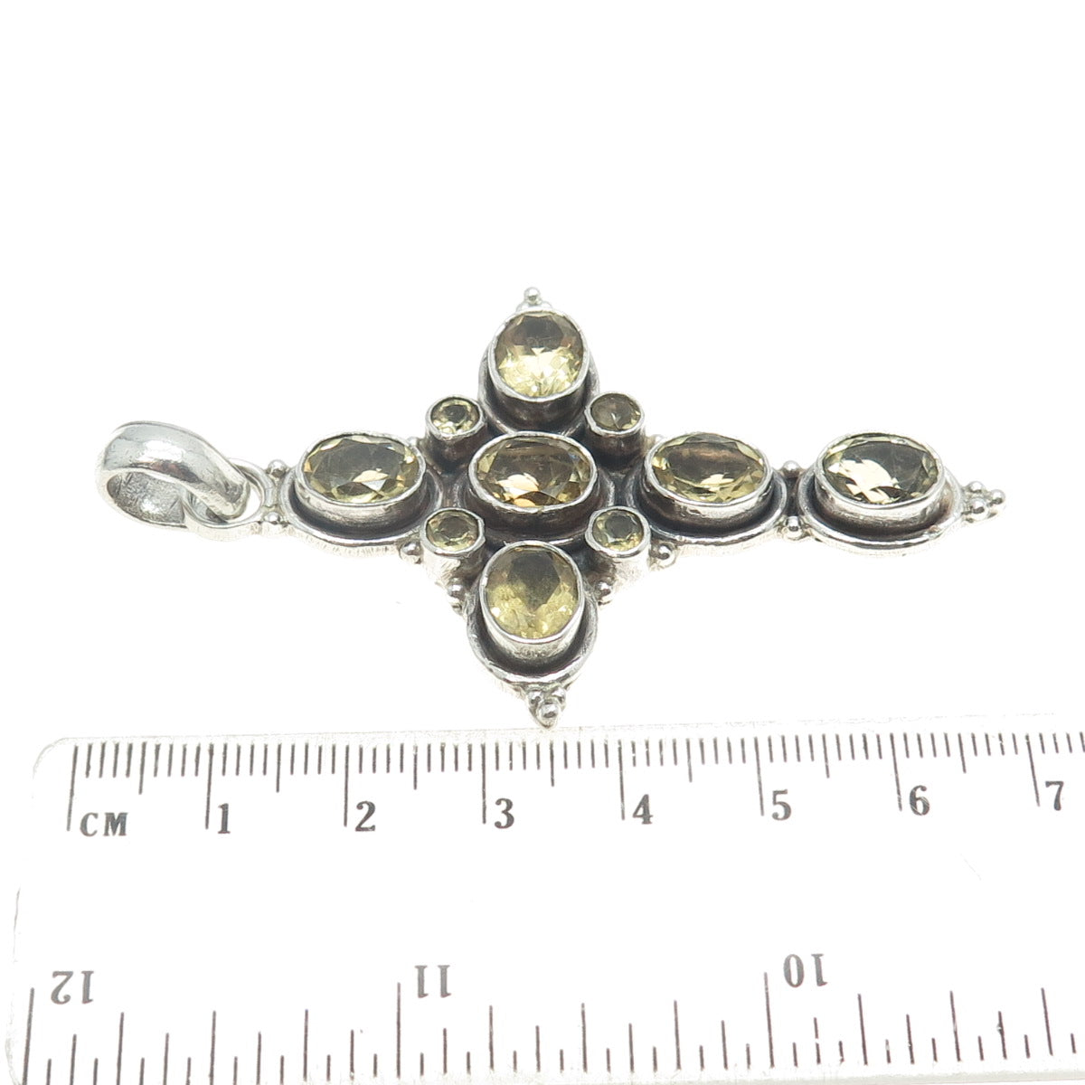 925 Sterling Silver Vintage Real Citrine Cross Pendant