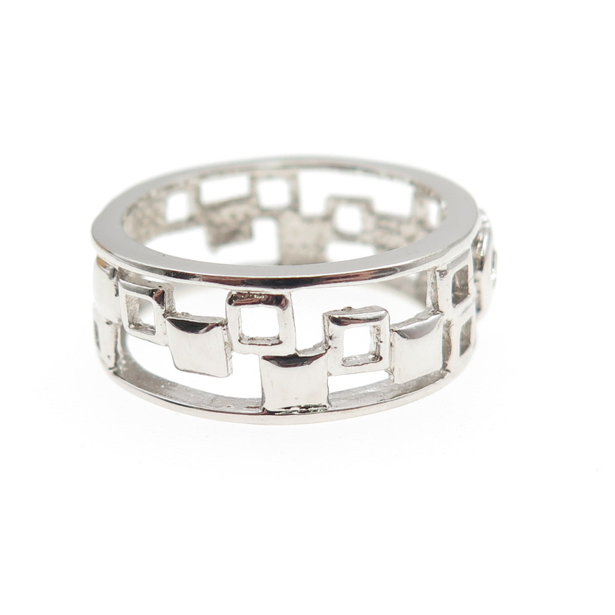 925 Sterling Silver Heart-Cut C Z Check Band Ring Size 9.25