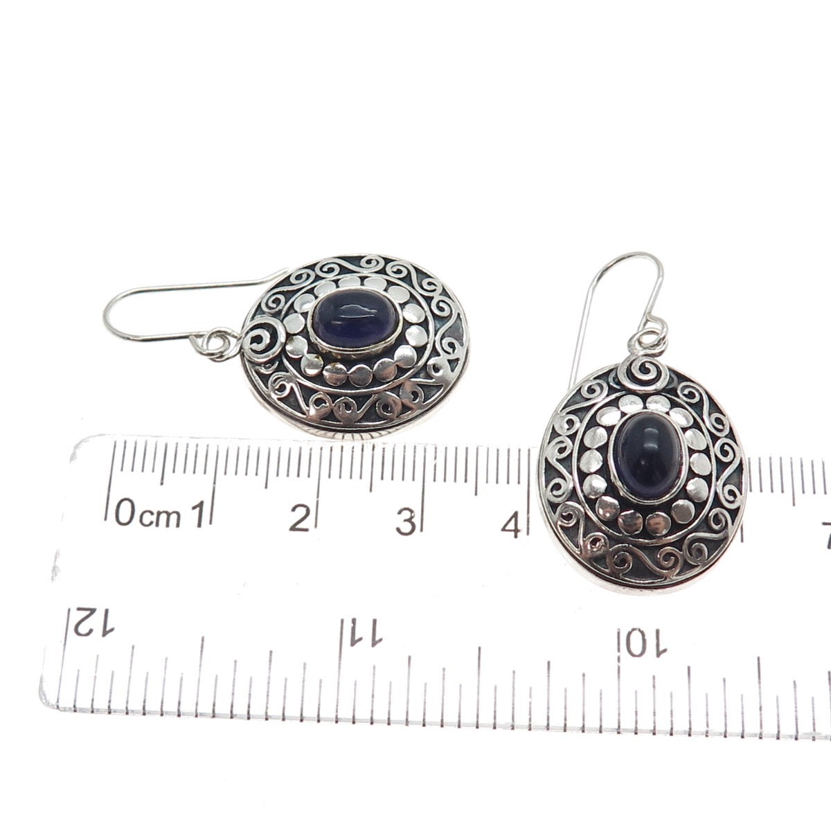 ATI ANNIKA WITT 925 Sterling Vintage Real Amethyst Dotted Swirl Dangle Earrings