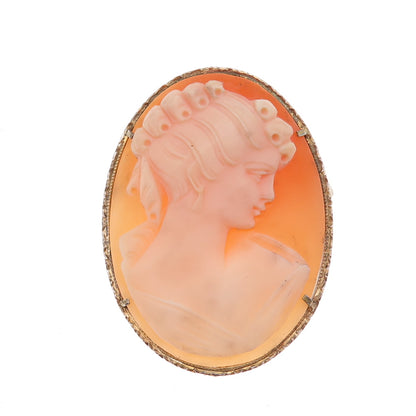 925 Sterling 2-Tone Antique Art Deco Real MOP Lady Cameo Pin Brooch / Pendant