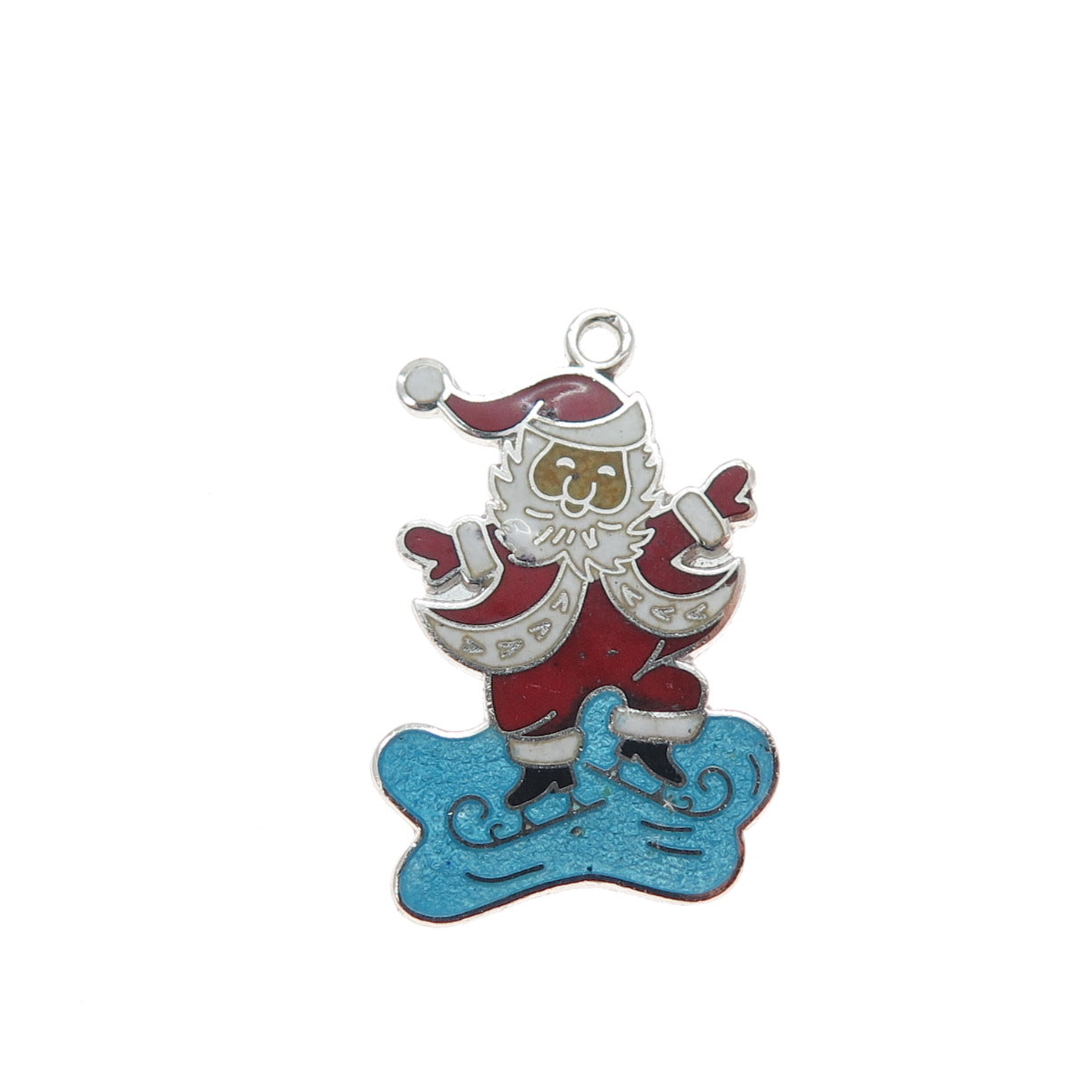 WELLS 925 Sterling Silver Antique Enamel Santa Claus Ice Skating Charm Pendant