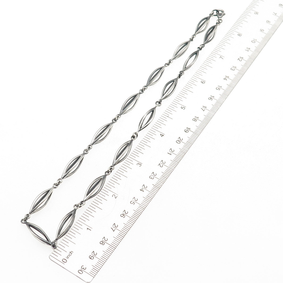 925 Sterling Silver Vintage Modernist Oxidized Chain Necklace 18"