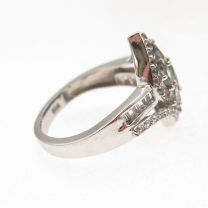 Chuck Clemency 925 Sterling Silver Real Green Amethyst & White Topaz Ring Size 8