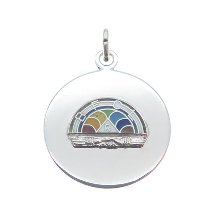 WELLS 925 Sterling Silver Vintage Enamel Masonic Youth Group Charm Pendant