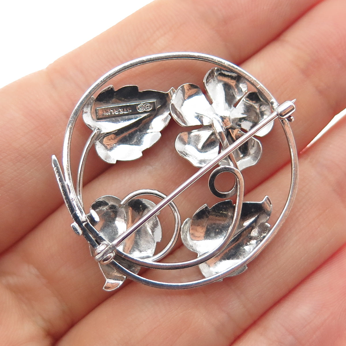 Binder Bros 925 Sterling Silver Antique Art Deco Flower Pin Brooch