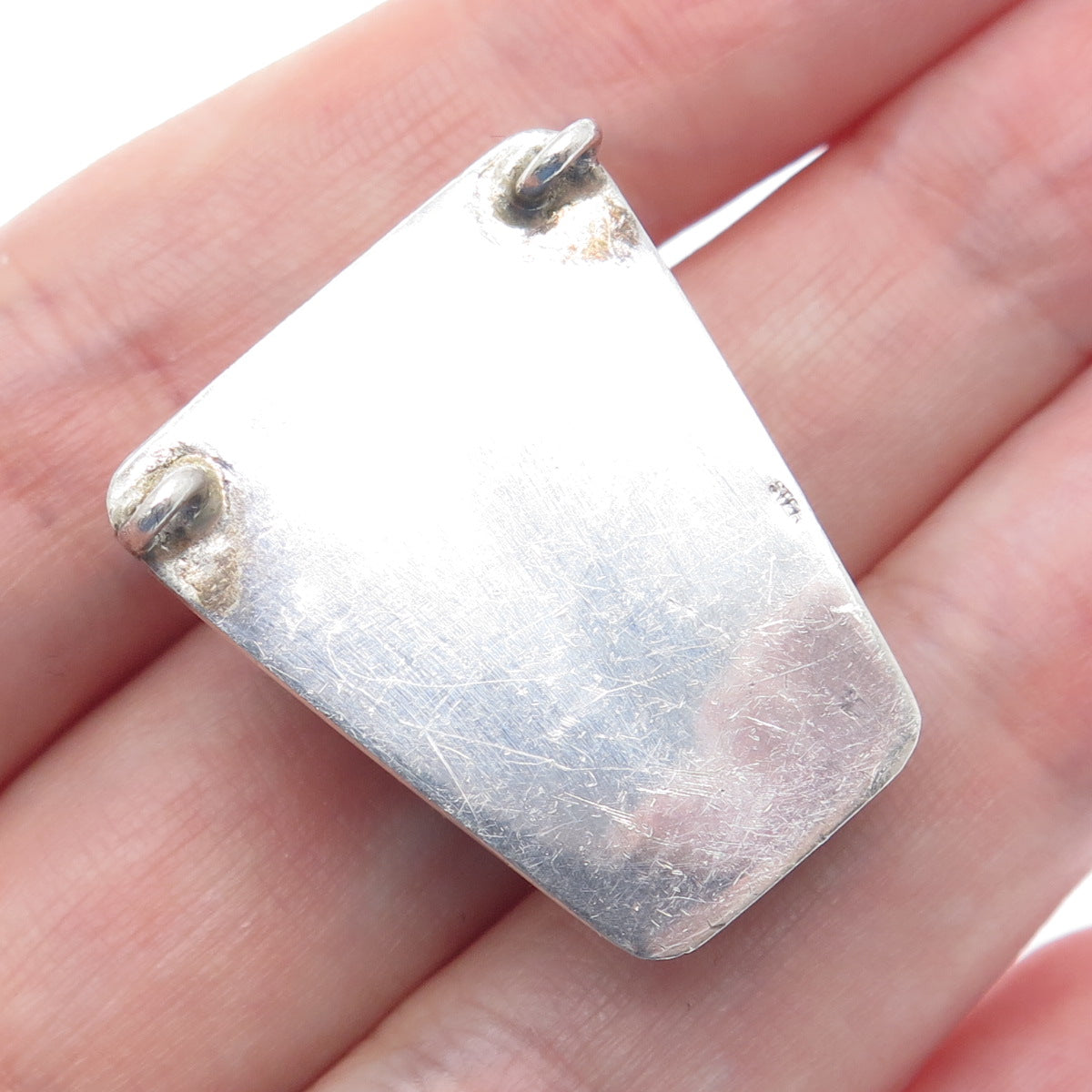 925 Sterling Silver Vintage Real Aventurine Modernist Slide Pendant