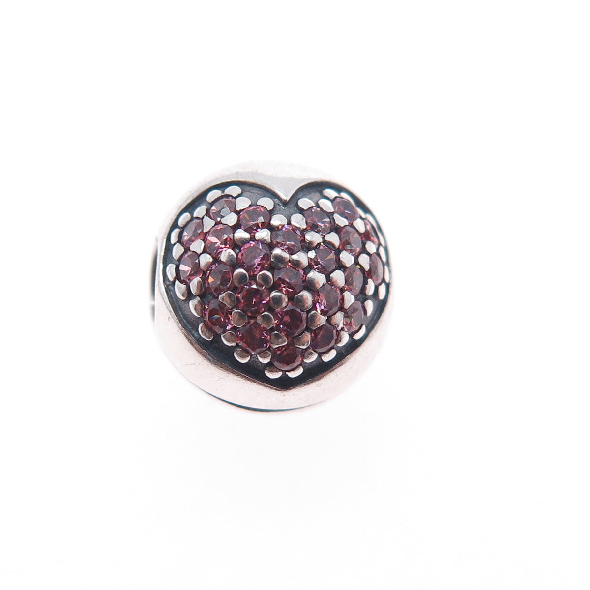 PANDORA 925 Sterling Silver Pink C Z Heart Bead Clip Charm