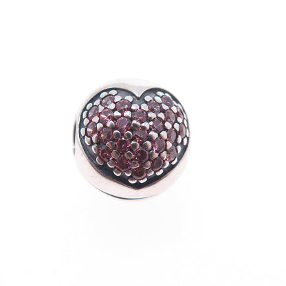 PANDORA 925 Sterling Silver Pink C Z Heart Bead Clip Charm
