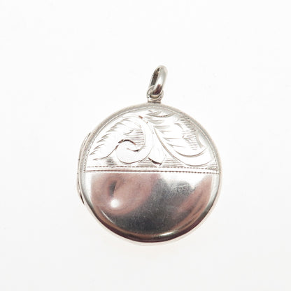 925 Sterling Silver Vintage Engraved Floral Round Locket Charm Pendant