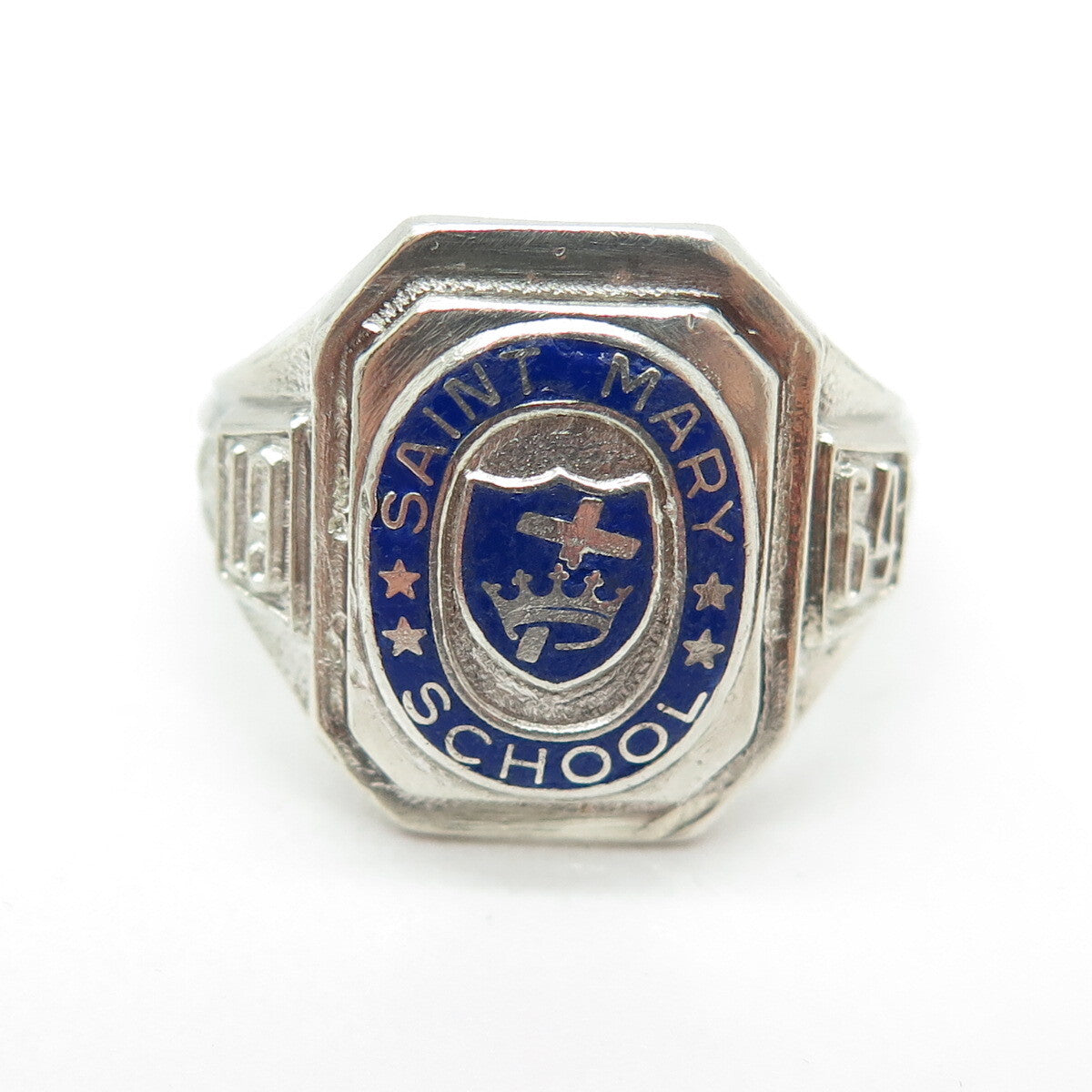 O'NEIL CO. 925 Sterling Vintage 1964 Enamel Saint Mary School Ring Size 8.5