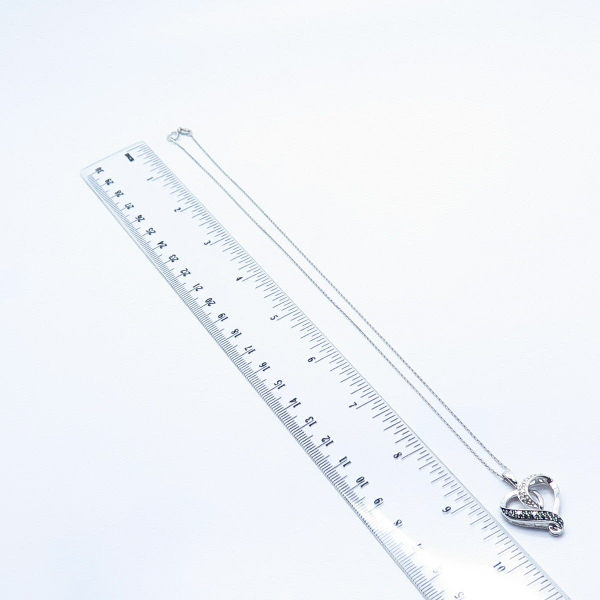 925 Sterling Silver Italy White Blue Diamond Open Heart Rolo Chain Necklace 18"