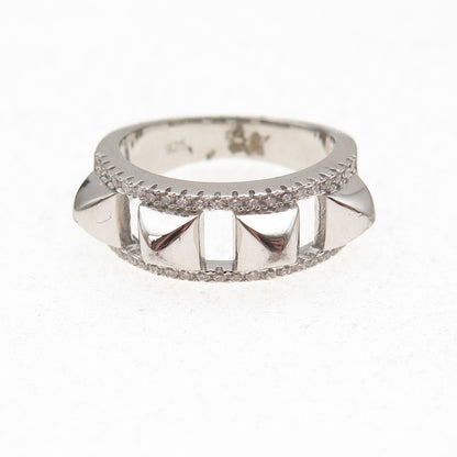 925 Sterling Silver Round-Cut C Z Pyramid-Shape Ring Size 7