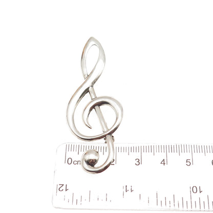 BEAU 925 Sterling Silver Vintage Treble Clef Oxidized Pin Brooch
