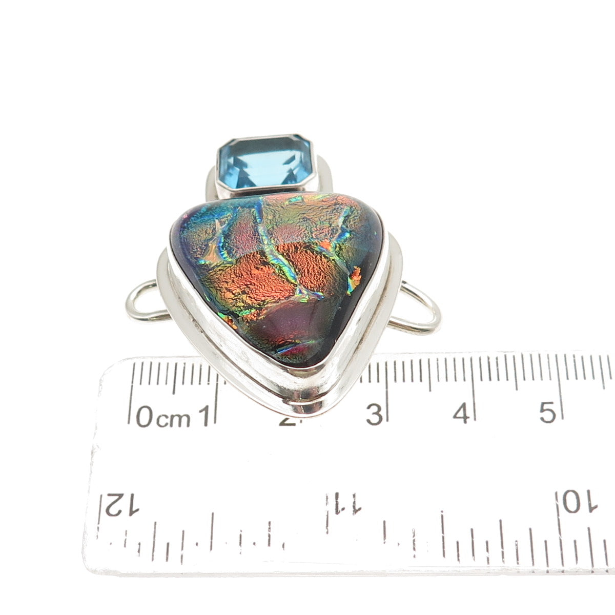 TABRA Sterling Vintage Dichroic Glass Real Blue Topaz Modernist Slide Pendant