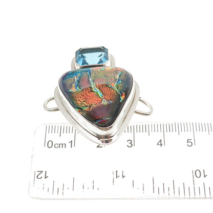 TABRA Sterling Vintage Dichroic Glass Real Blue Topaz Modernist Slide Pendant