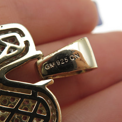 925 Sterling Silver Gold Plated Round-Cut C Z Letter N Initial Pendant