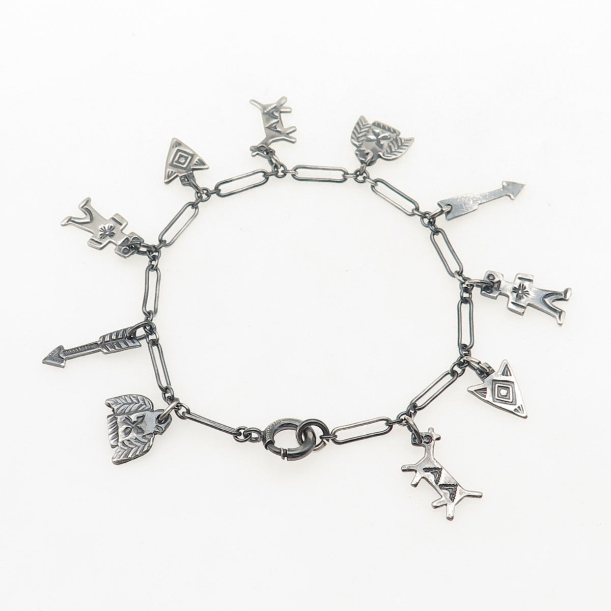 Old Pawn 925 Sterling Antique Southwestern Charm Paperclip Link Bracelet 6.75"