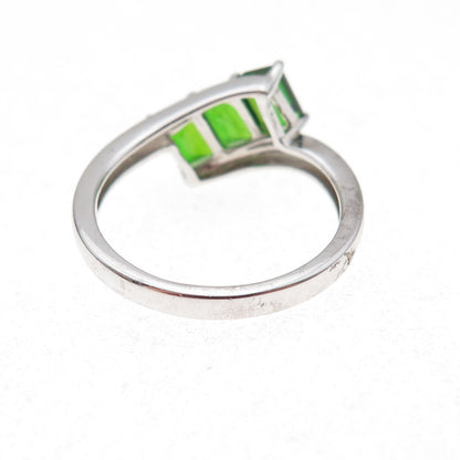 925 Sterling Silver Real Emerald-Cut Peridot Bypass Ring Size 8
