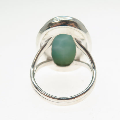 925 Sterling Silver Vintage Real Cabochon Larimar Modernist Ring Size 7.25
