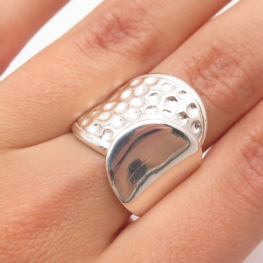 925 Sterling Silver Vintage Dotted Wide Overlap Ring Size 6.75