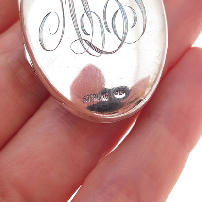 925 Sterling Silver Antique Art Deco Engraved Monogram Floral Locket Pendant