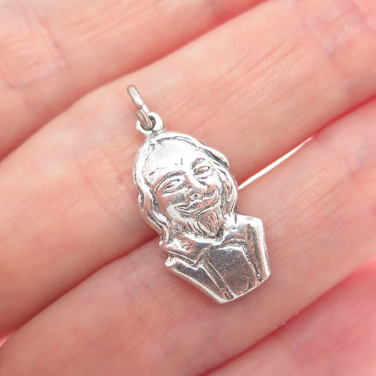 925 Sterling Silver Vintage William Shakespeare Minimalist Charm Pendant