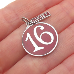 925 Sterling Silver Vintage Enamel Sweet 16 Charm Pendant
