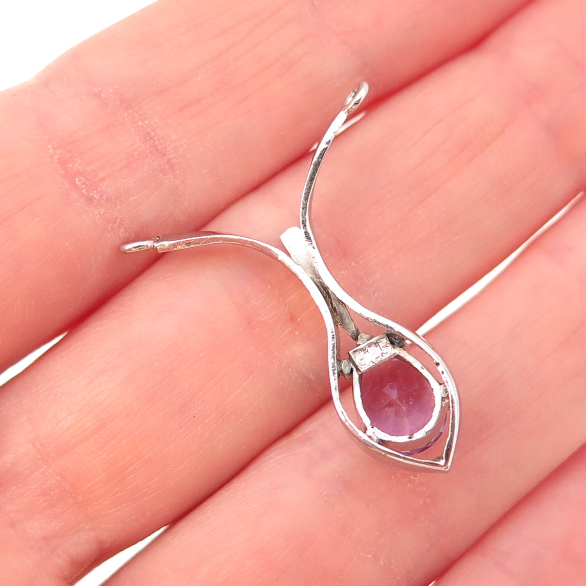 925 Sterling Silver Vintage Real Pear-Cut Amethyst Centerpiece Slide Pendant