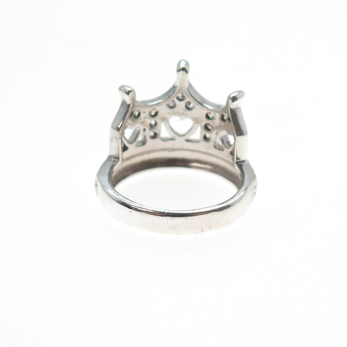 SETA 925 Sterling Silver Round-Cut C Z Heart Tiara Ring Size 7
