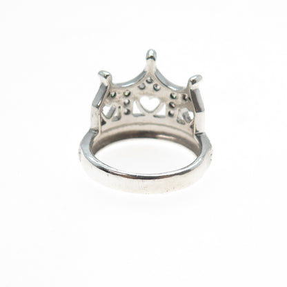 SETA 925 Sterling Silver Round-Cut C Z Heart Tiara Ring Size 7