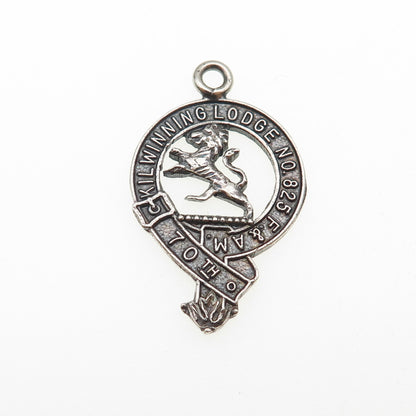 925 Sterling Silver Vintage Kilwinning Lodge #825 Freemasons Oxidized Pendant