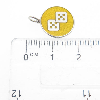 925 Sterling Silver Yellow Enamel Number 10 Lucky Dice Minimalist Charm Pendant