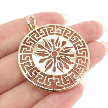 ROSS SIMONS 925 Sterling Silver Gold Plated Flower Greek Maze Round Pendant